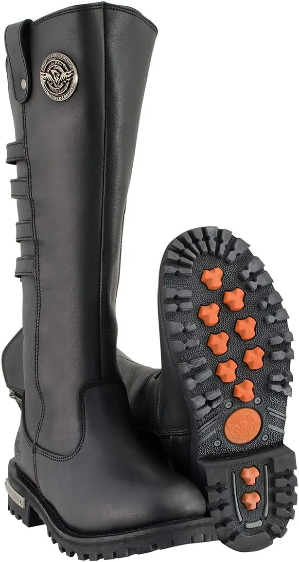Milwaukee Leather MBL9345 Women's Black 15-inch High Rise Leather Riding Boots with Four Calf Buckles