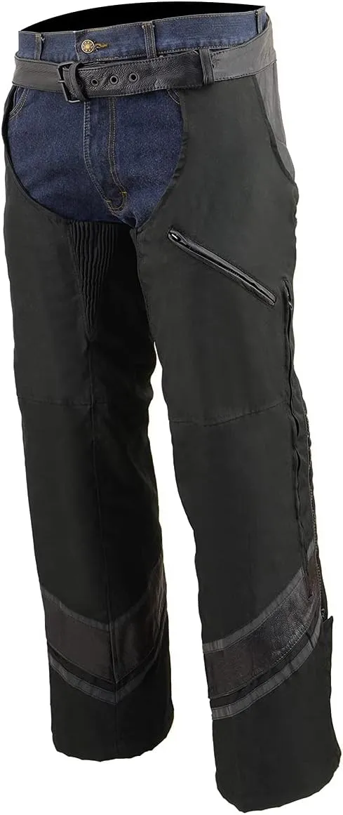 Milwaukee Leather MPM5706 Men's Black Vented Textile Chaps with Leather Trim