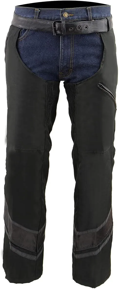 Milwaukee Leather MPM5706 Men's Black Vented Textile Chaps with Leather Trim