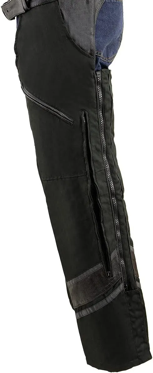 Milwaukee Leather MPM5706 Men's Black Vented Textile Chaps with Leather Trim