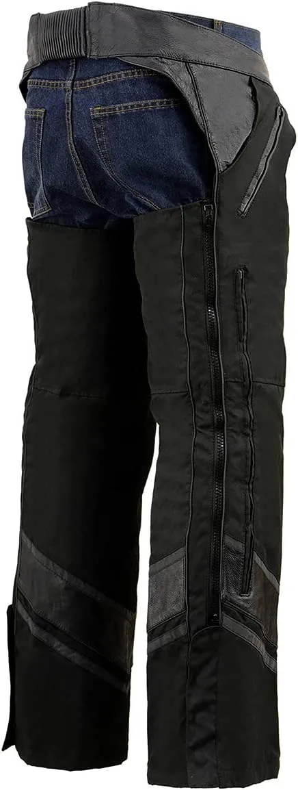 Milwaukee Leather MPM5706 Men's Black Vented Textile Chaps with Leather Trim