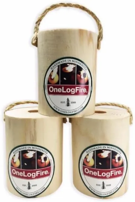 Mini - Single Log Campfire, 100% Natural, Easy Light - 1 Hour Burn Time, for Outdoor Firepit, Bonfires, Swedish Fire Log (3 Pack)