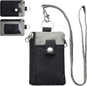 Minimalist RFID Blocking Small Wallet with ID Window,WaterResistant Zip Id Case Wallet with Lanyard Keychain for Cards,Cash,Travel,Women,Men (GreenOnion DarkGreen)