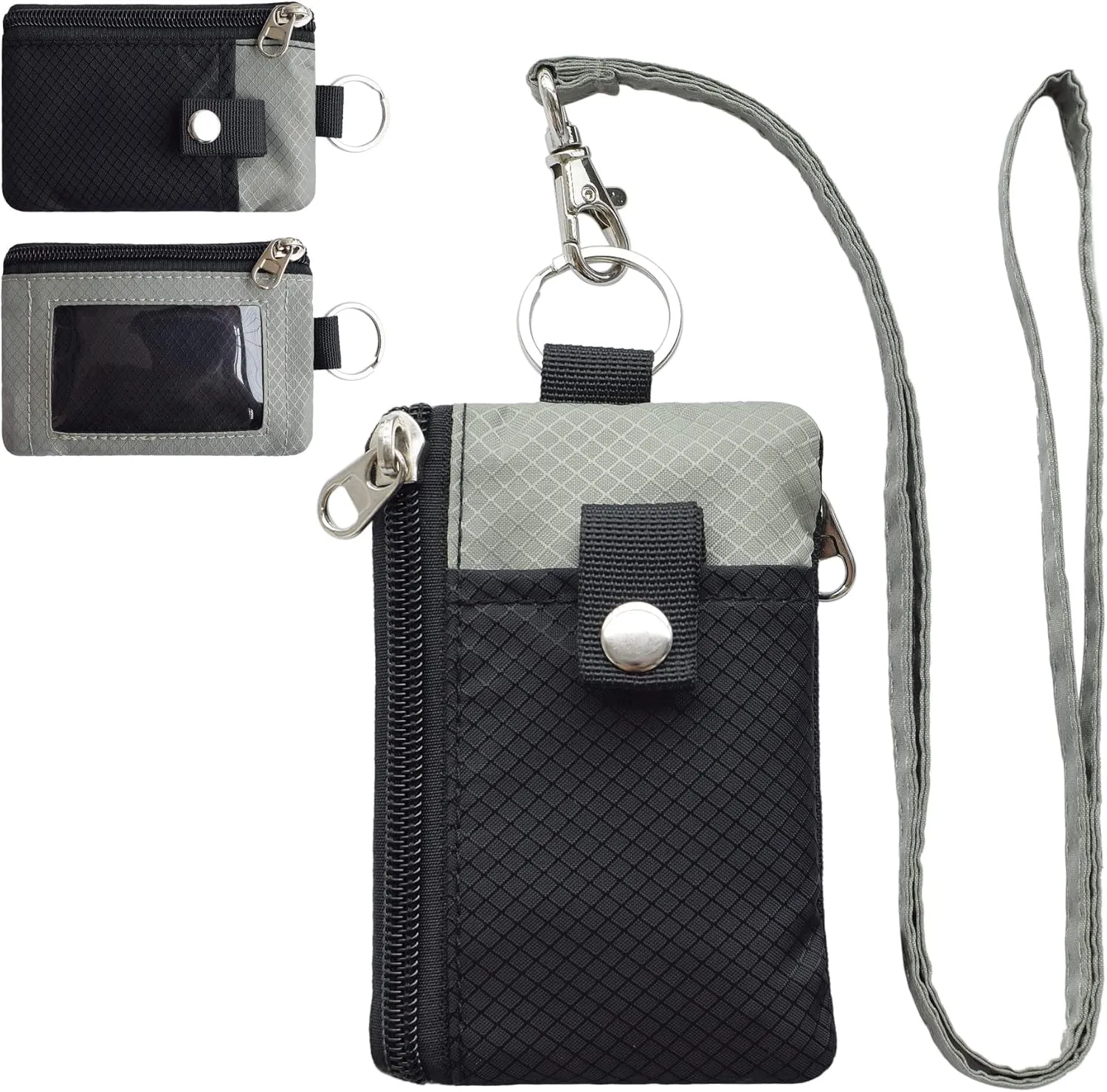 Minimalist RFID Blocking Small Wallet with ID Window,WaterResistant Zip Id Case Wallet with Lanyard Keychain for Cards,Cash,Travel,Women,Men (GreenOnion DarkGreen)
