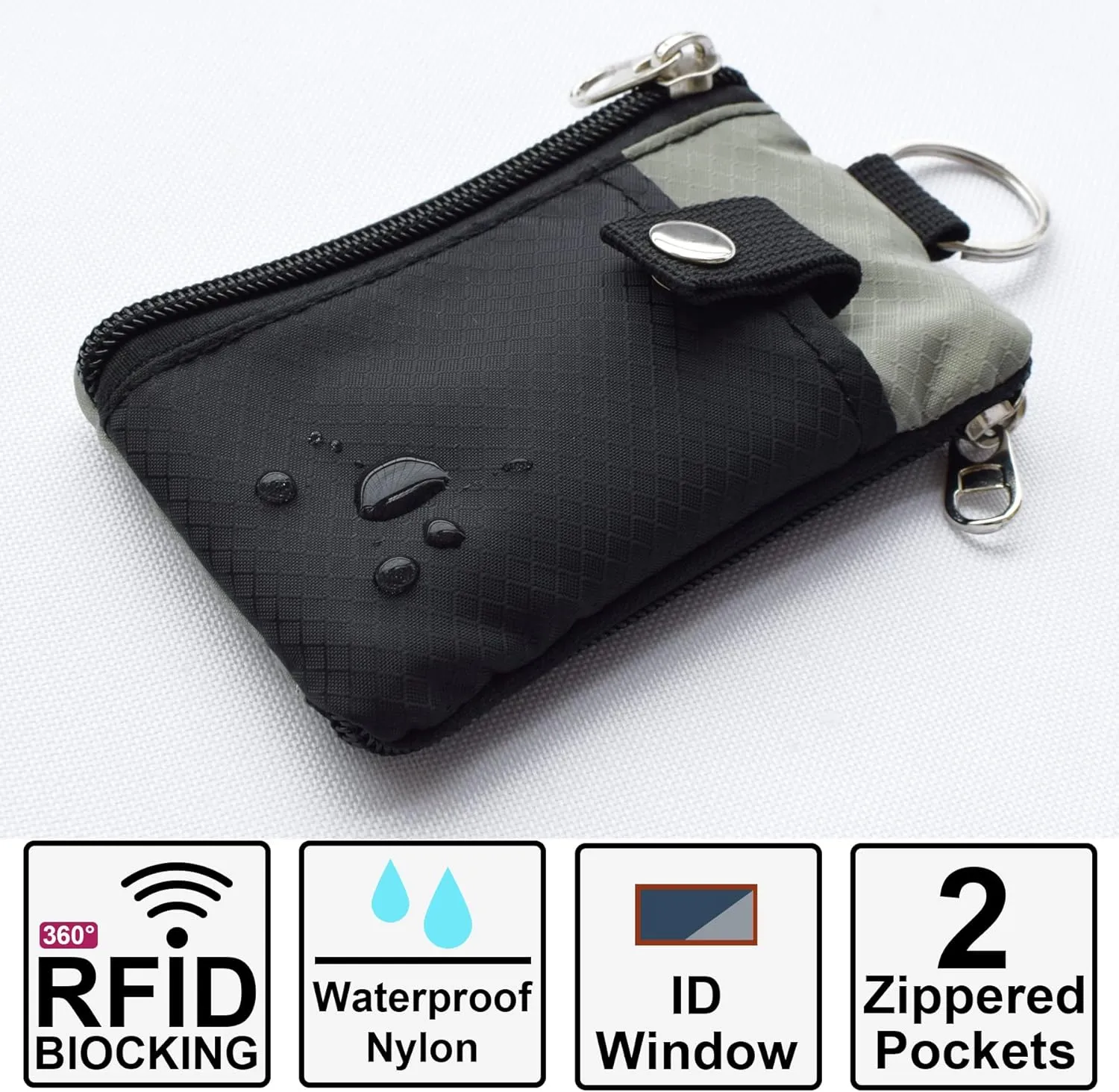 Minimalist RFID Blocking Small Wallet with ID Window,WaterResistant Zip Id Case Wallet with Lanyard Keychain for Cards,Cash,Travel,Women,Men (GreenOnion DarkGreen)
