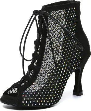 Minishion Womens Rhinestones Ballroom Dance Shoes Fashion Party Prom Ankle Boots
