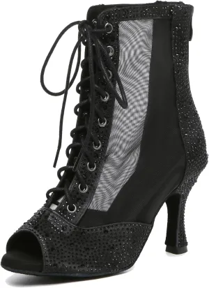 Minishion Womens Rhinestones Ballroom Dance Shoes Fashion Party Prom Ankle Boots