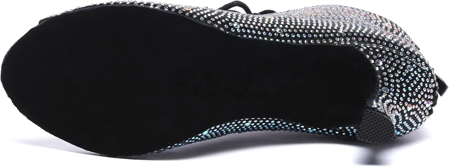 Minishion Womens Rhinestones Ballroom Dance Shoes Fashion Party Prom Ankle Boots