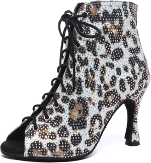 Minishion Womens Rhinestones Ballroom Dance Shoes Fashion Party Prom Ankle Boots