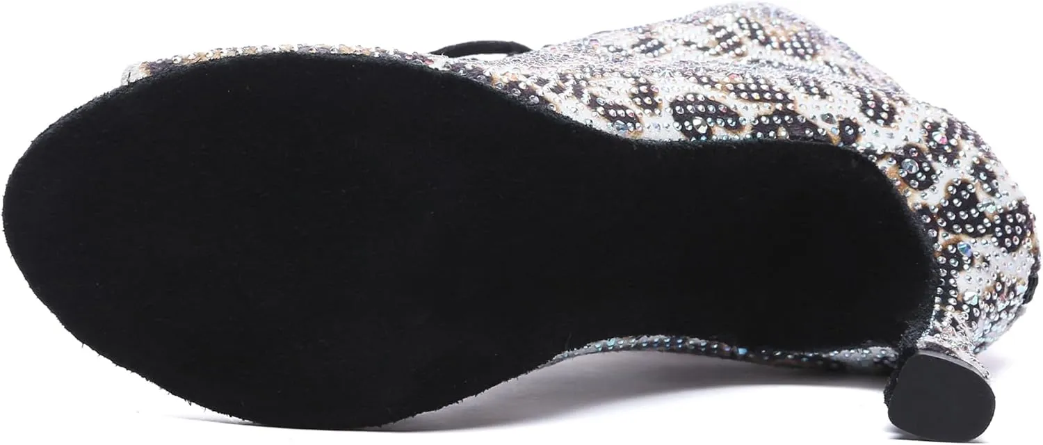 Minishion Womens Rhinestones Ballroom Dance Shoes Fashion Party Prom Ankle Boots