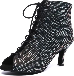Minishion Womens Rhinestones Ballroom Dance Shoes Fashion Party Prom Ankle Boots