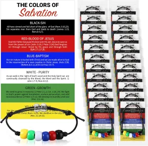 Misdary 300 Pcs Plan of Salvation Bracelets Sets with Prayer Pocket Cards for Teaching Kit, 100 Bead Bracelet 100 Bulk Plan of Salvation Cards with 100 Bags