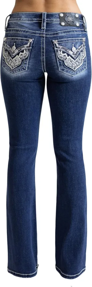Miss Me Women's Western Stampede Faux Flap Pocket Mid-Rise Bootcut Jeans