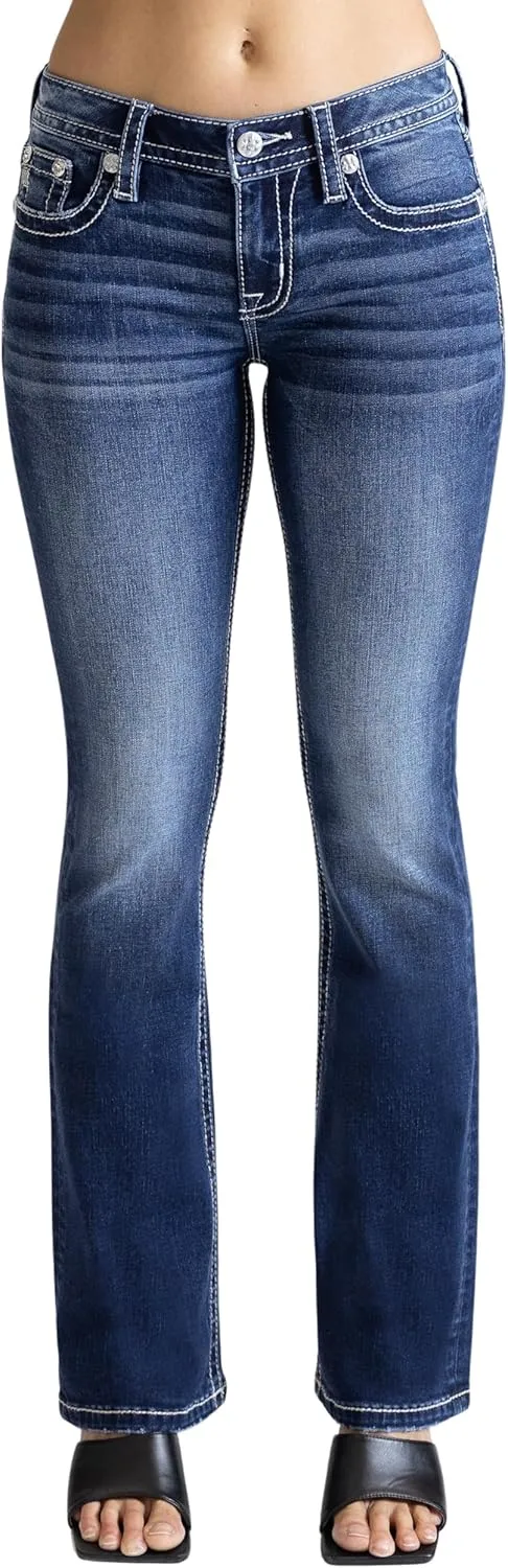 Miss Me Women's Western Stampede Faux Flap Pocket Mid-Rise Bootcut Jeans