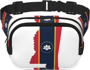 Mississippi State Flag Map print Cute Large Black Fanny Packs for Women Cross Body Waist Bag Nylon Fashionable Fanny Pack