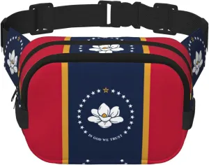 Mississippi State Flag print Cute Large Black Fanny Packs for Women Cross Body Waist Bag Nylon Fashionable Fanny Pack