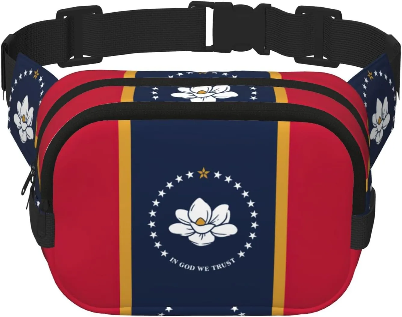 Mississippi State Flag print Cute Large Black Fanny Packs for Women Cross Body Waist Bag Nylon Fashionable Fanny Pack