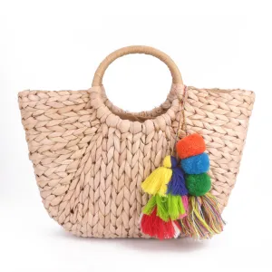 Moon 2017 Beach Handmade Beach Straw Christmas clearance Bag Bag Ladies Highly-rated Pompon Wrapped hot shaped Bag Women Weaving Bag