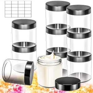 MotBach 10 Pack 8oz Plastic Jars with Lids, 240ml Round Clear Cosmetic Containers Makeup Jars,Travel Size Containers Jar for Lotion Cream Eyeshadow Sample Ointment Salve Balm Powder Travel Storage