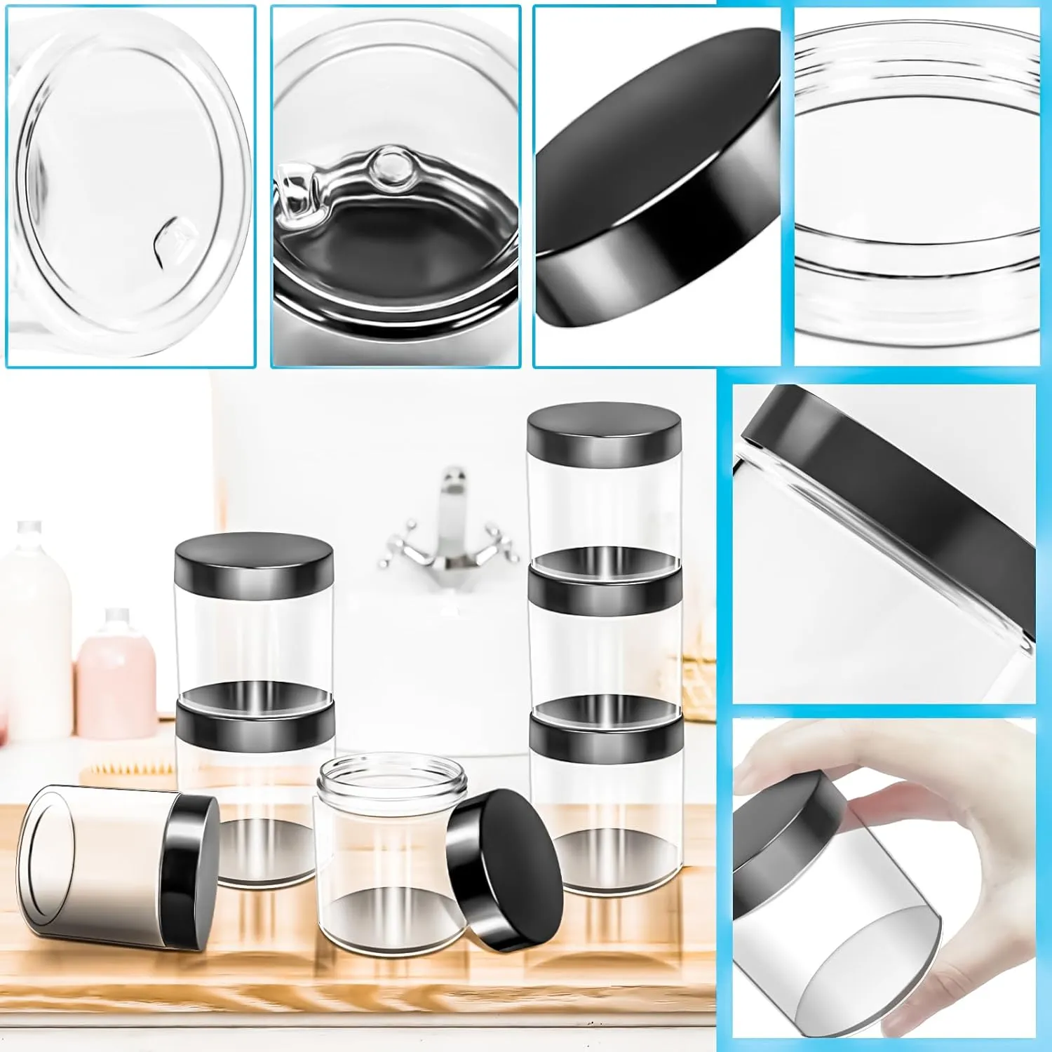 MotBach 10 Pack 8oz Plastic Jars with Lids, 240ml Round Clear Cosmetic Containers Makeup Jars,Travel Size Containers Jar for Lotion Cream Eyeshadow Sample Ointment Salve Balm Powder Travel Storage