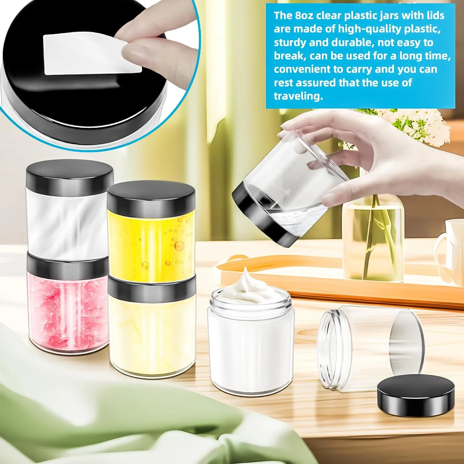 MotBach 10 Pack 8oz Plastic Jars with Lids, 240ml Round Clear Cosmetic Containers Makeup Jars,Travel Size Containers Jar for Lotion Cream Eyeshadow Sample Ointment Salve Balm Powder Travel Storage