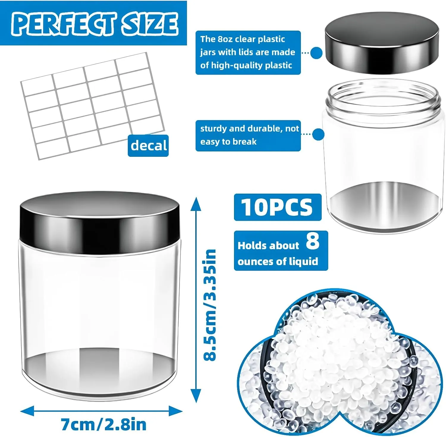 MotBach 10 Pack 8oz Plastic Jars with Lids, 240ml Round Clear Cosmetic Containers Makeup Jars,Travel Size Containers Jar for Lotion Cream Eyeshadow Sample Ointment Salve Balm Powder Travel Storage