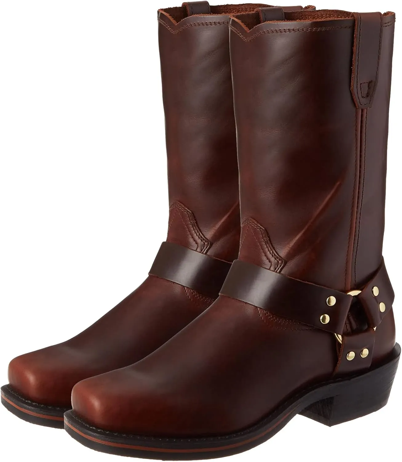 Motorcycle Boots Men Harness Straps Mid Calf Pull On Boots for Men Pu Leather Men's Western Boots