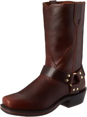 Motorcycle Boots Men Harness Straps Mid Calf Pull On Boots for Men Pu Leather Men's Western Boots