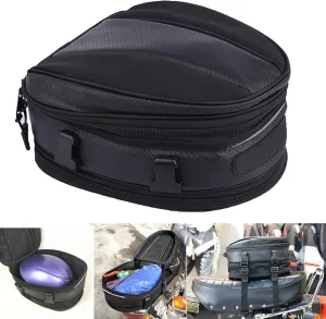 Motorcycle Tail Bag, Motorbike Saddlebags, Waterproof Rear Seat Bike Backpack, Multifunctional Luggage Suitcase, PU Leather Sport Bags, 15 L (Black)