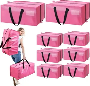 Moving Bags 8PCS Extra Large with Carrying Handles Backpack Straps, Heavy Duty Moving Bags for Space Saving Packing, Storage Totes of College Essentials Moving Supplies (Pink)