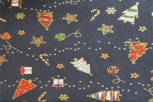 Multi Christmas Ornaments On Navy Patchwork / Craft Fabric