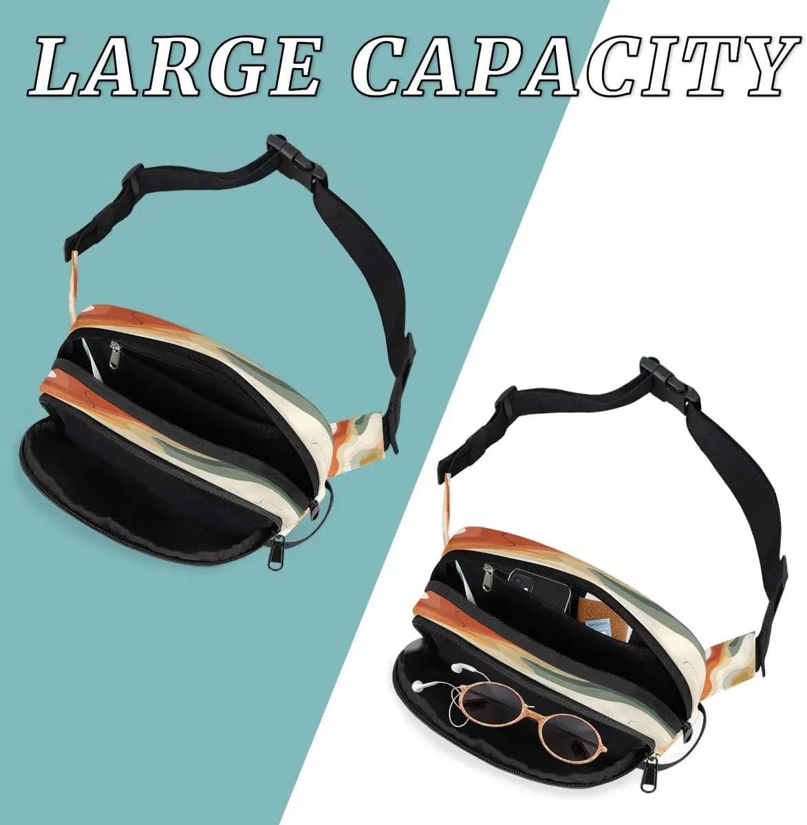Multicolor Modern Patterns Fanny Packs for Women Men Waterproof Waist Bag with Adjustable Strap Belt Bag for Travel Running Hiking