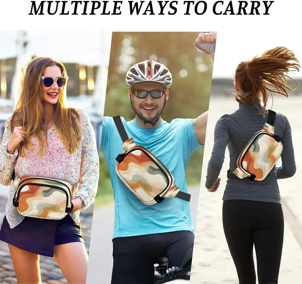 Multicolor Modern Patterns Fanny Packs for Women Men Waterproof Waist Bag with Adjustable Strap Belt Bag for Travel Running Hiking