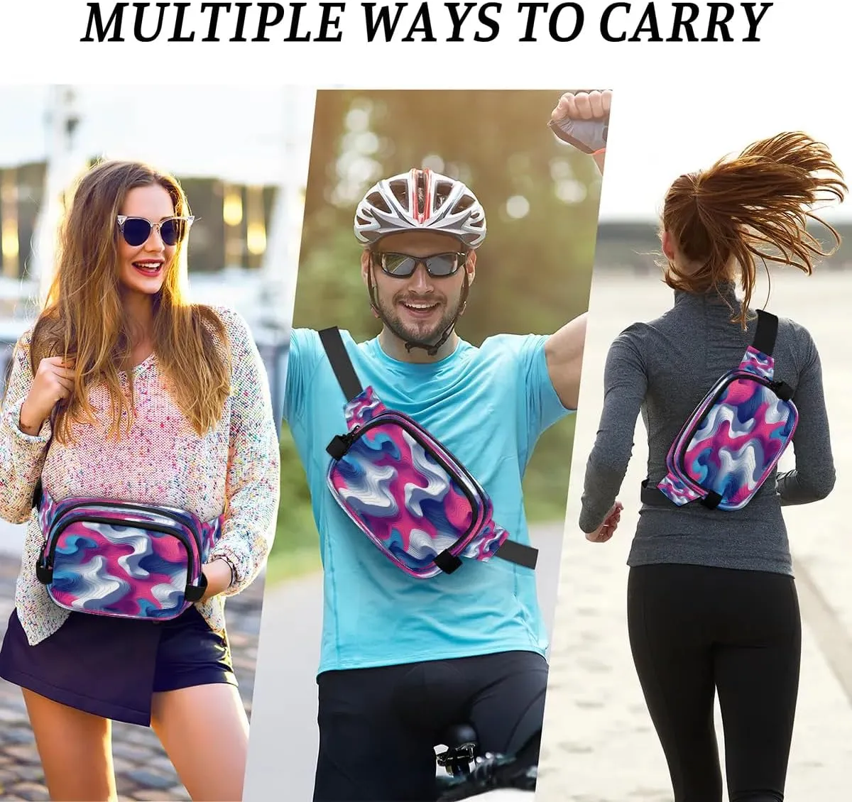 Multicolor Modern Printing Fanny Packs for Women Men Waterproof Waist Bag with Adjustable Strap Belt Bag for Travel Running Hiking