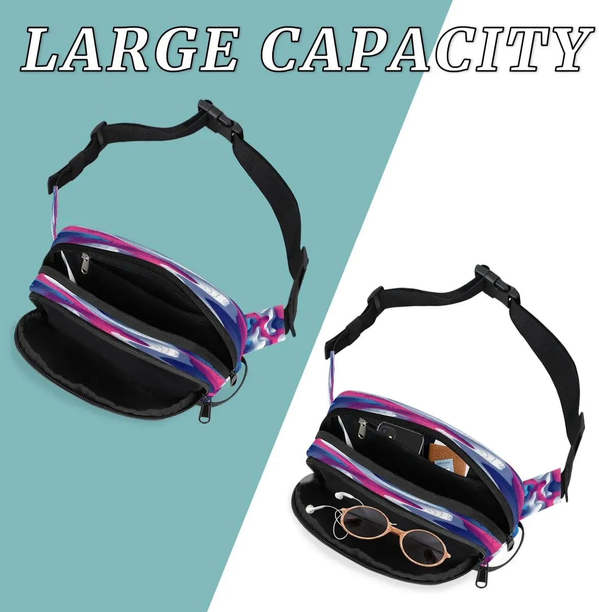 Multicolor Modern Printing Fanny Packs for Women Men Waterproof Waist Bag with Adjustable Strap Belt Bag for Travel Running Hiking