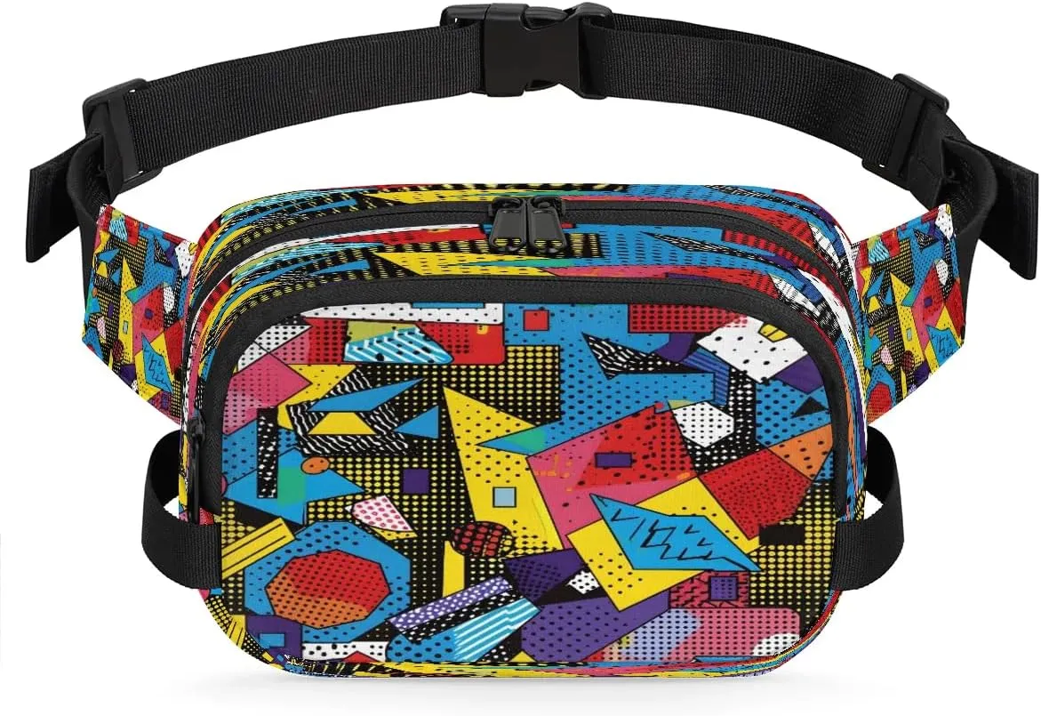 Multicolor Modern Printings Fanny Packs for Women Men Waterproof Waist Bag with Adjustable Strap Belt Bag for Travel Running Hiking