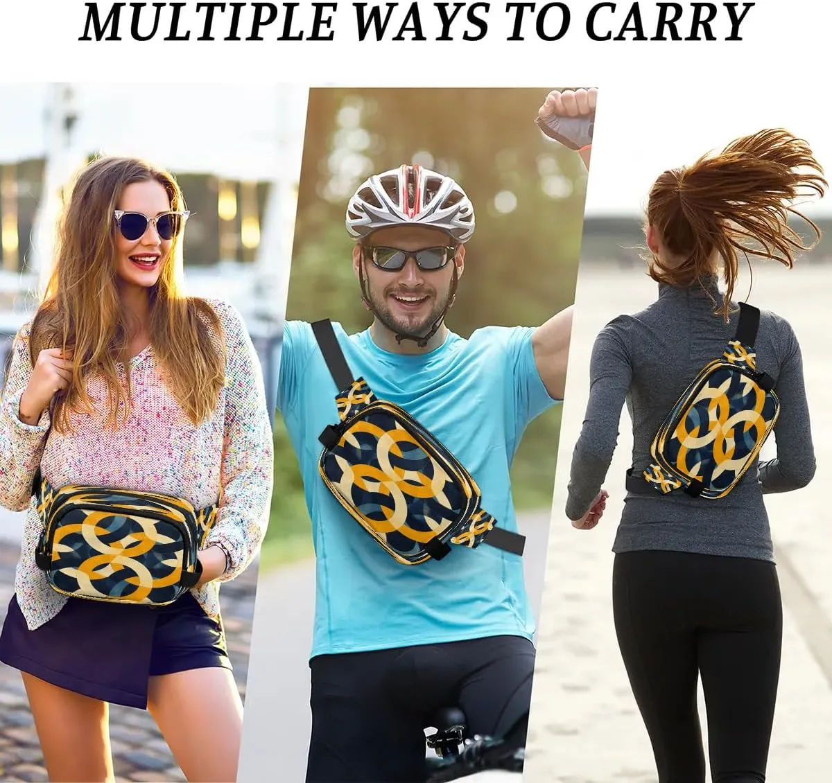 Multicolor Pattern Retro Fanny Packs for Women Men Waterproof Waist Bag with Adjustable Strap Belt Bag for Travel Running Hiking