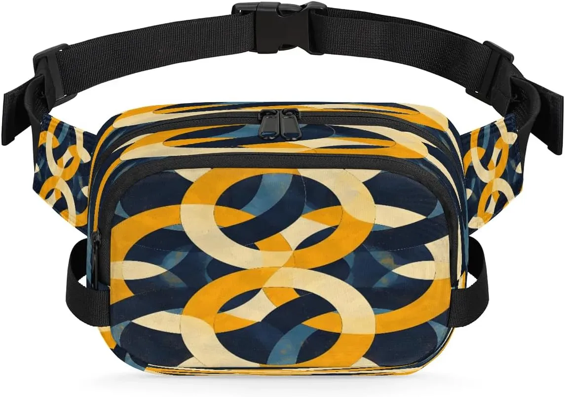 Multicolor Pattern Retro Fanny Packs for Women Men Waterproof Waist Bag with Adjustable Strap Belt Bag for Travel Running Hiking
