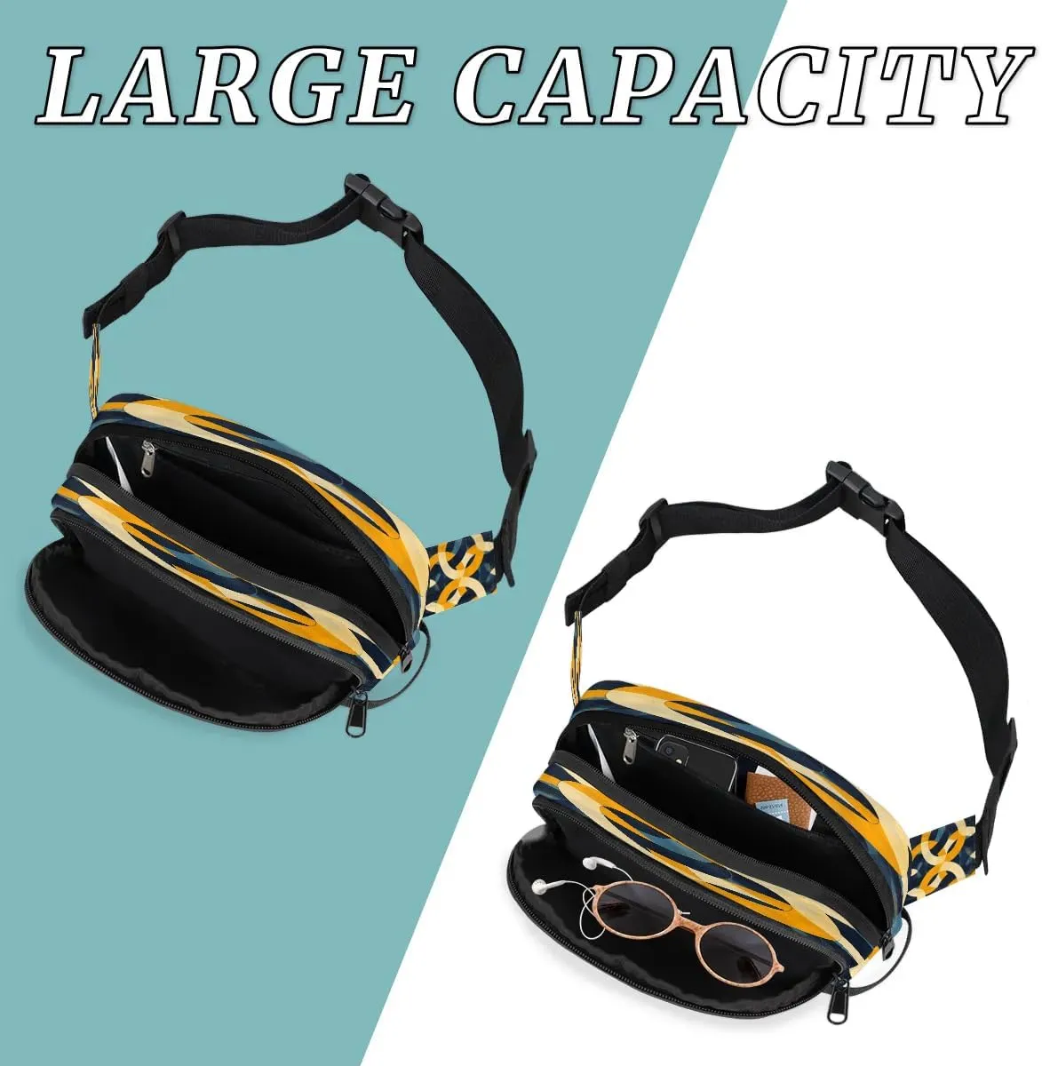 Multicolor Pattern Retro Fanny Packs for Women Men Waterproof Waist Bag with Adjustable Strap Belt Bag for Travel Running Hiking
