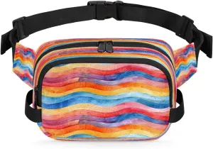 Multicolor Streak Pattern Fanny Packs for Women Men Waterproof Waist Bag with Adjustable Strap Belt Bag for Travel Running Hiking