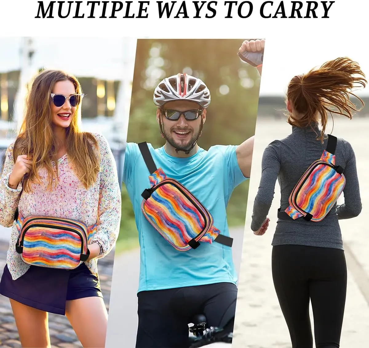 Multicolor Streak Pattern Fanny Packs for Women Men Waterproof Waist Bag with Adjustable Strap Belt Bag for Travel Running Hiking