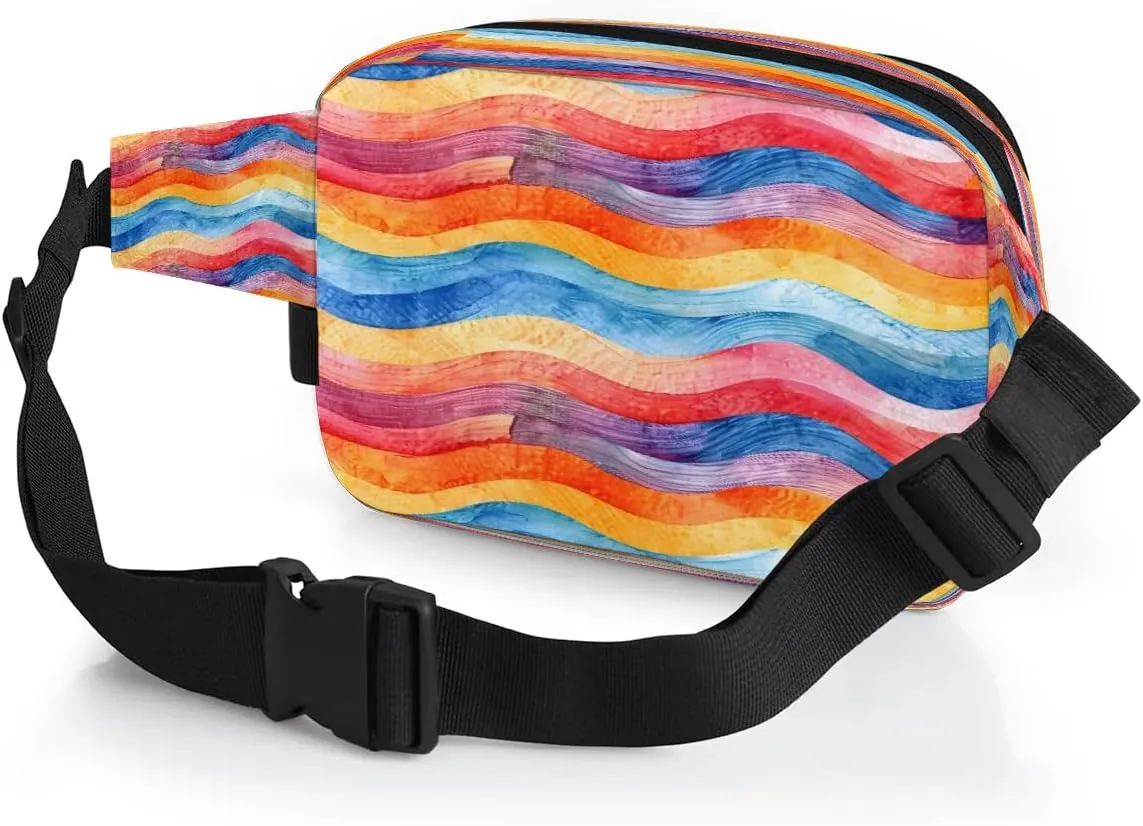 Multicolor Streak Pattern Fanny Packs for Women Men Waterproof Waist Bag with Adjustable Strap Belt Bag for Travel Running Hiking