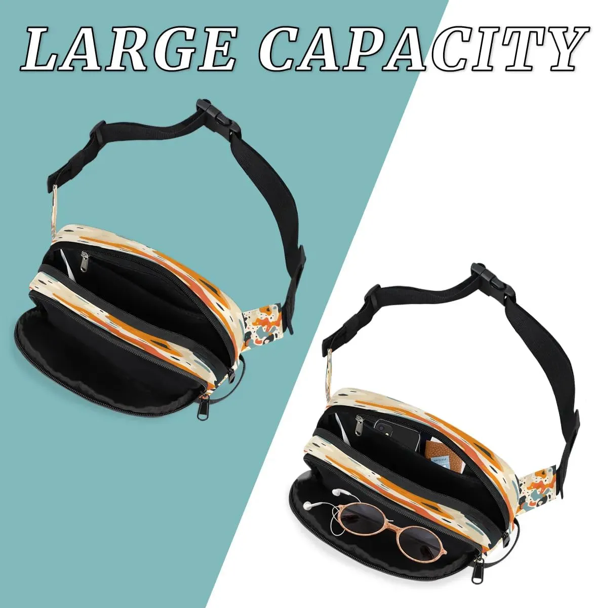 Multielement Art Pattern Fanny Packs for Women Men Waterproof Waist Bag with Adjustable Strap Belt Bag for Travel Running Hiking