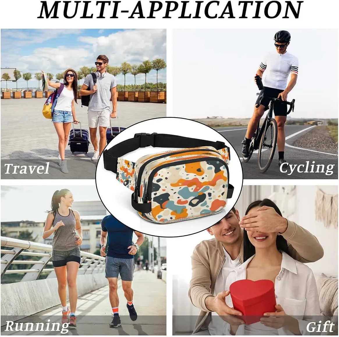 Multielement Art Pattern Fanny Packs for Women Men Waterproof Waist Bag with Adjustable Strap Belt Bag for Travel Running Hiking