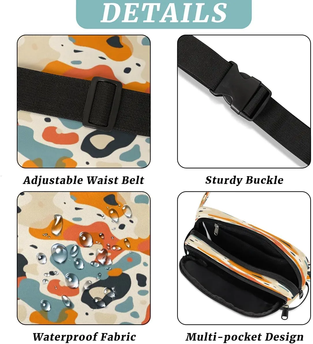 Multielement Art Pattern Fanny Packs for Women Men Waterproof Waist Bag with Adjustable Strap Belt Bag for Travel Running Hiking