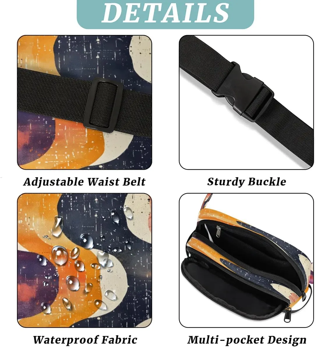 Multielement Cool Art Pattern Fanny Packs for Women Men Waterproof Waist Bag with Adjustable Strap Belt Bag for Travel Running Hiking