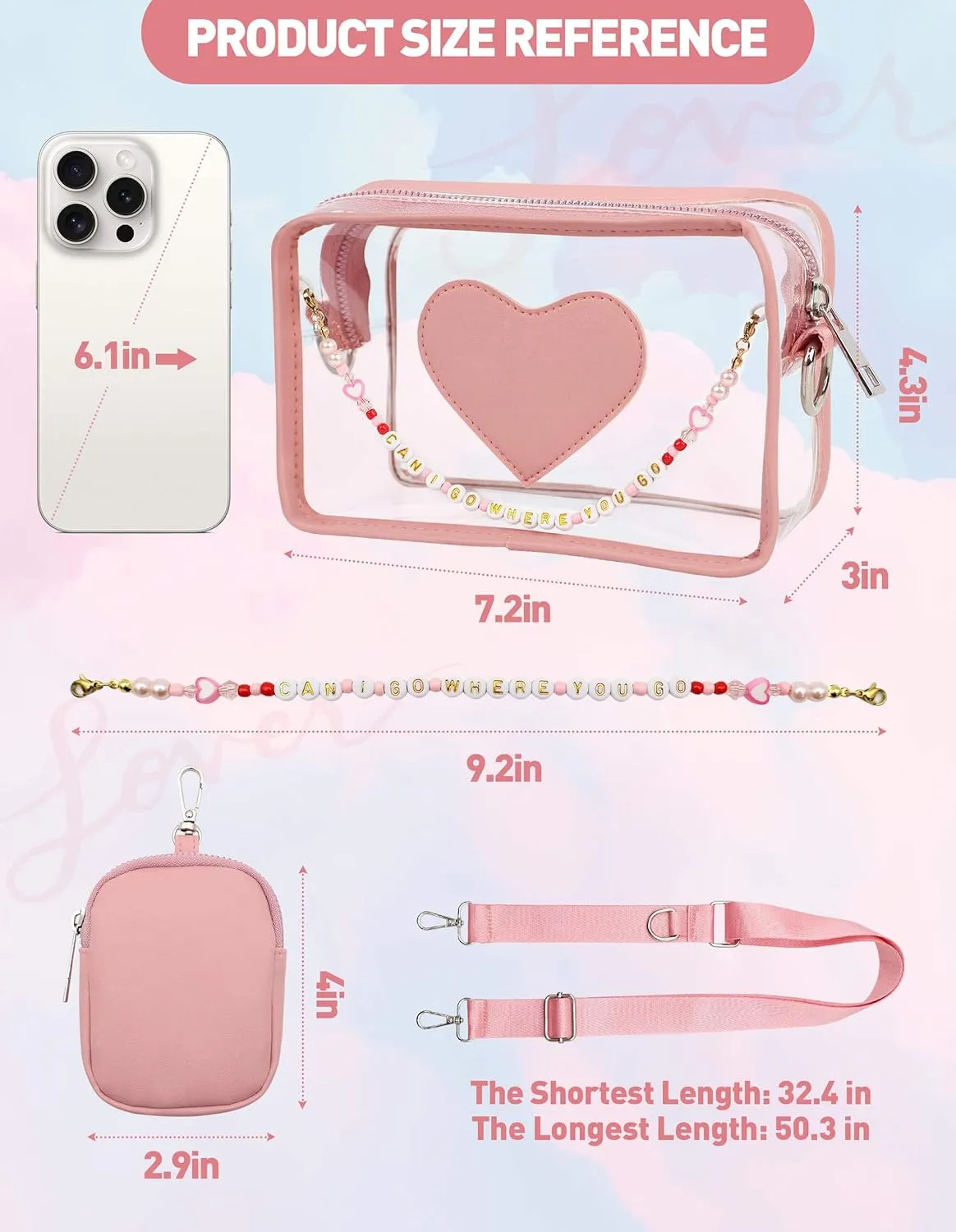Music Lover Letter Beads Bracelets Clear Bag for Stadium Events, Crossbody Bags Christmas Friendship Gifts for Her