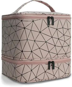 Nail Polish Organizer Bag, PU Leather Organizer for 30  Bottles (15ml/0.5fl.oz) and Nail Lamp, Double-Layer Nail Stuff Carrying Bag (Pink, 30-Bottles)
