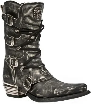 New Rock Men's Grey Dallas Leather Boots M.7993-S3