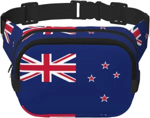New Zealand Flag Print Square Double Layer bag Waist Bag Trendy Pack Travel Bag with Adjustable Bel